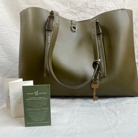 Fossil Kier Cactus Leather Tote Green *Small Scratch* - Picture 6 of 9